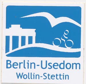 Aufkleber Radweg Berlin-Usedom blau-wei&szlig; (4x4cm)