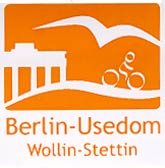 Aufkleber Radweg Berlin-Usedom, 4x4cm orange-wei&szlig;